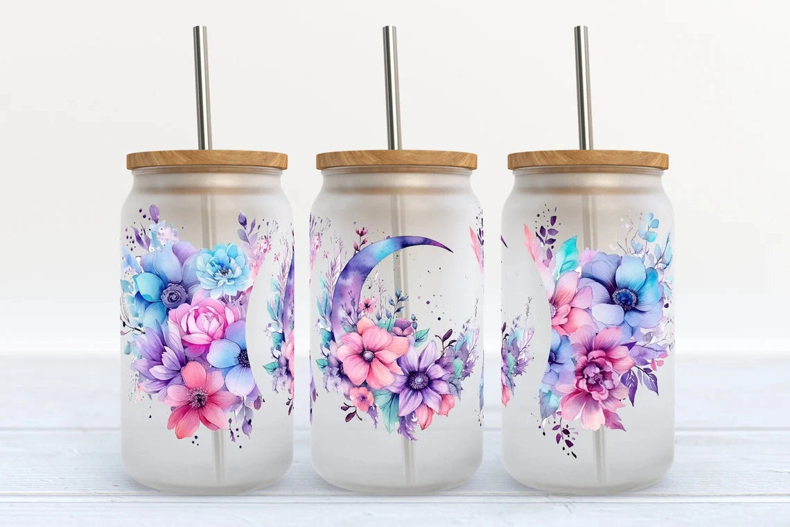 Purple Lover 16oz Glass Can Cup with Lid and Straw